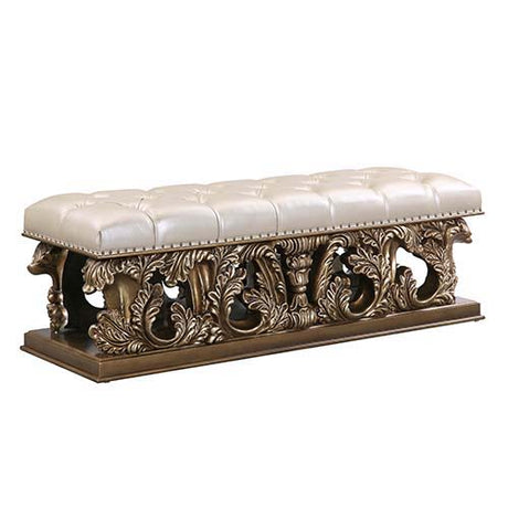 Constantine - Bench - PU Leather, Light Gold, Brown & Gold Finish