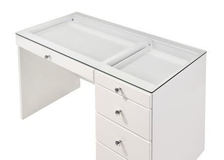 Morgan - Vanity Deskwith Glass Top And Led Mirror - White
