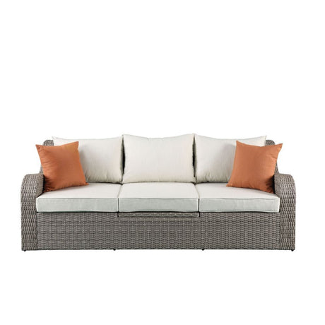 Salena - Patio Sofa & Ottoman - Beige Fabric & Gray Wicker - 30"